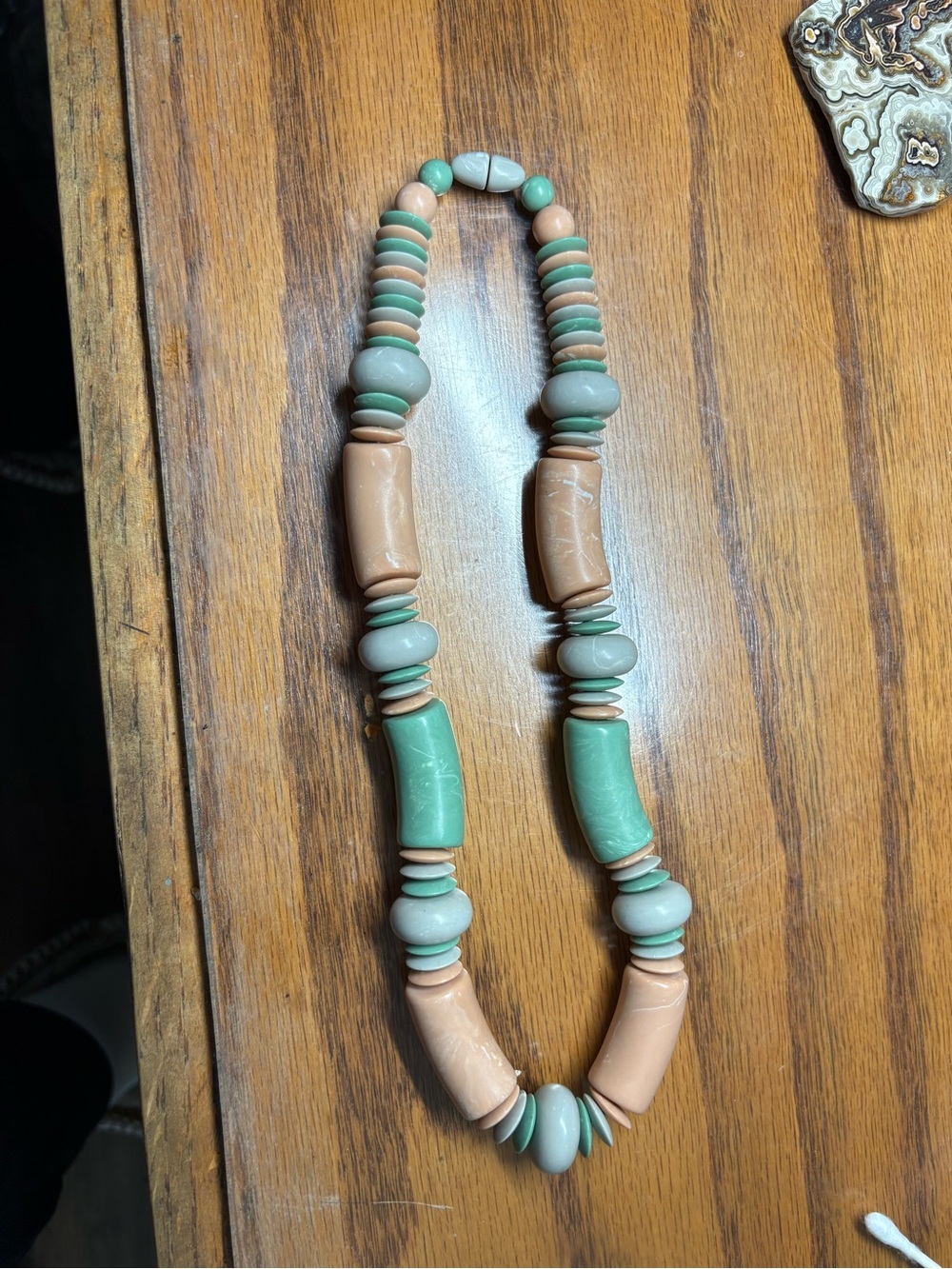 Beige and Sage Green Beaded Necklace 8 3/4 inches